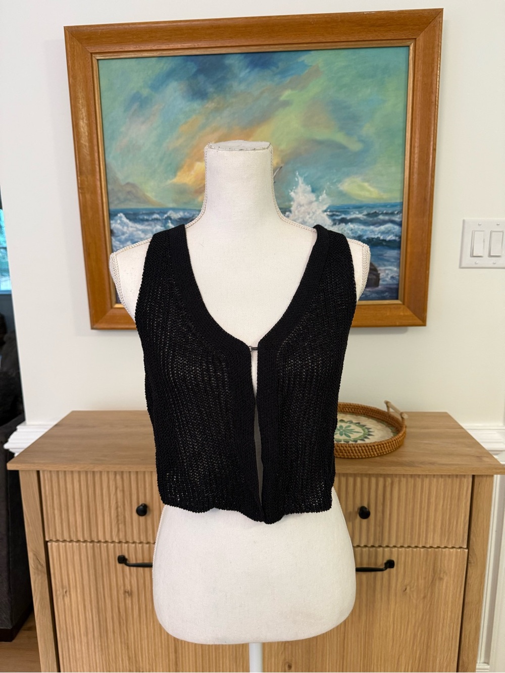 Black Knit Cropped Vest Top